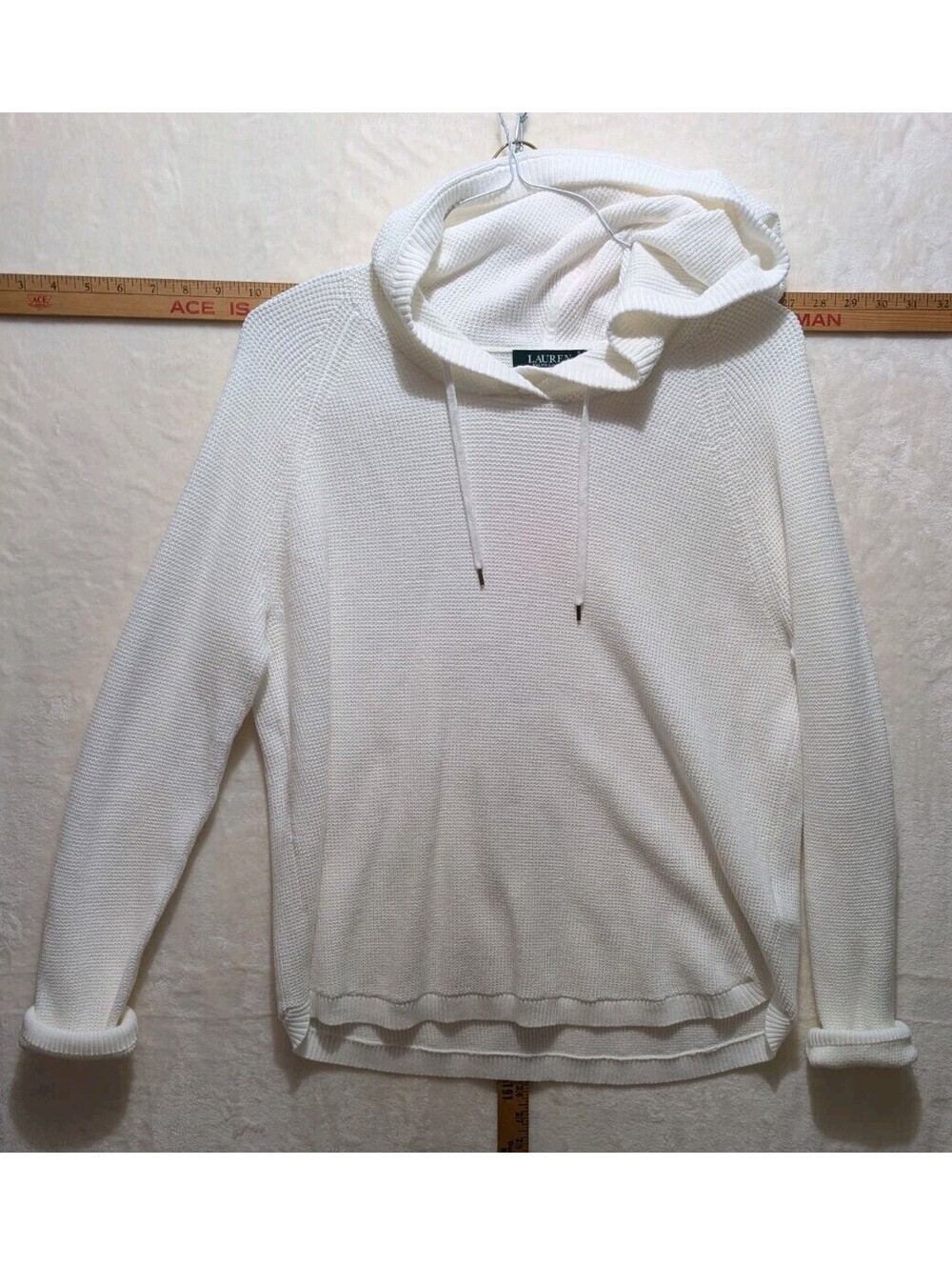 Lauren Ralph Lauren Women's XL White Waffle Knit Pullover Hoodie Sweater